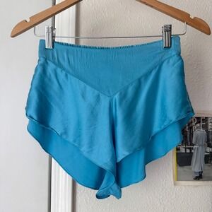 CC COURTENAY aqua vintage silk blue Korea high rise pull on hot shorts